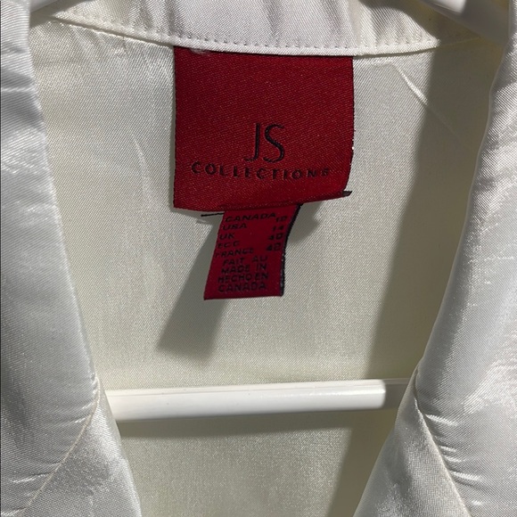 White Button Down Shirt by JS Collections with Cuffed Sleeves Size 12 - Picture 3 of 8